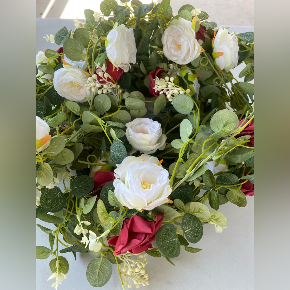 3 garland green leaf with white and red flowers
